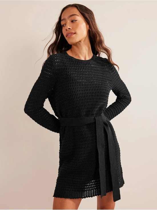 Boden Dresses & Skirts - Boden Black Crochet Knit Sheer Sweater Dress